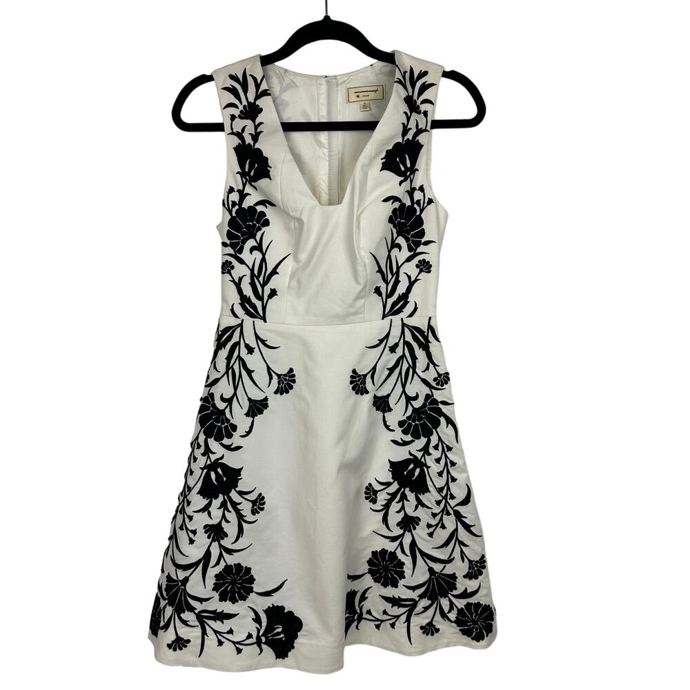 Moulinette Soeurs Anthropologie Womens V-Neck Floral White/Black A-line Dress 0